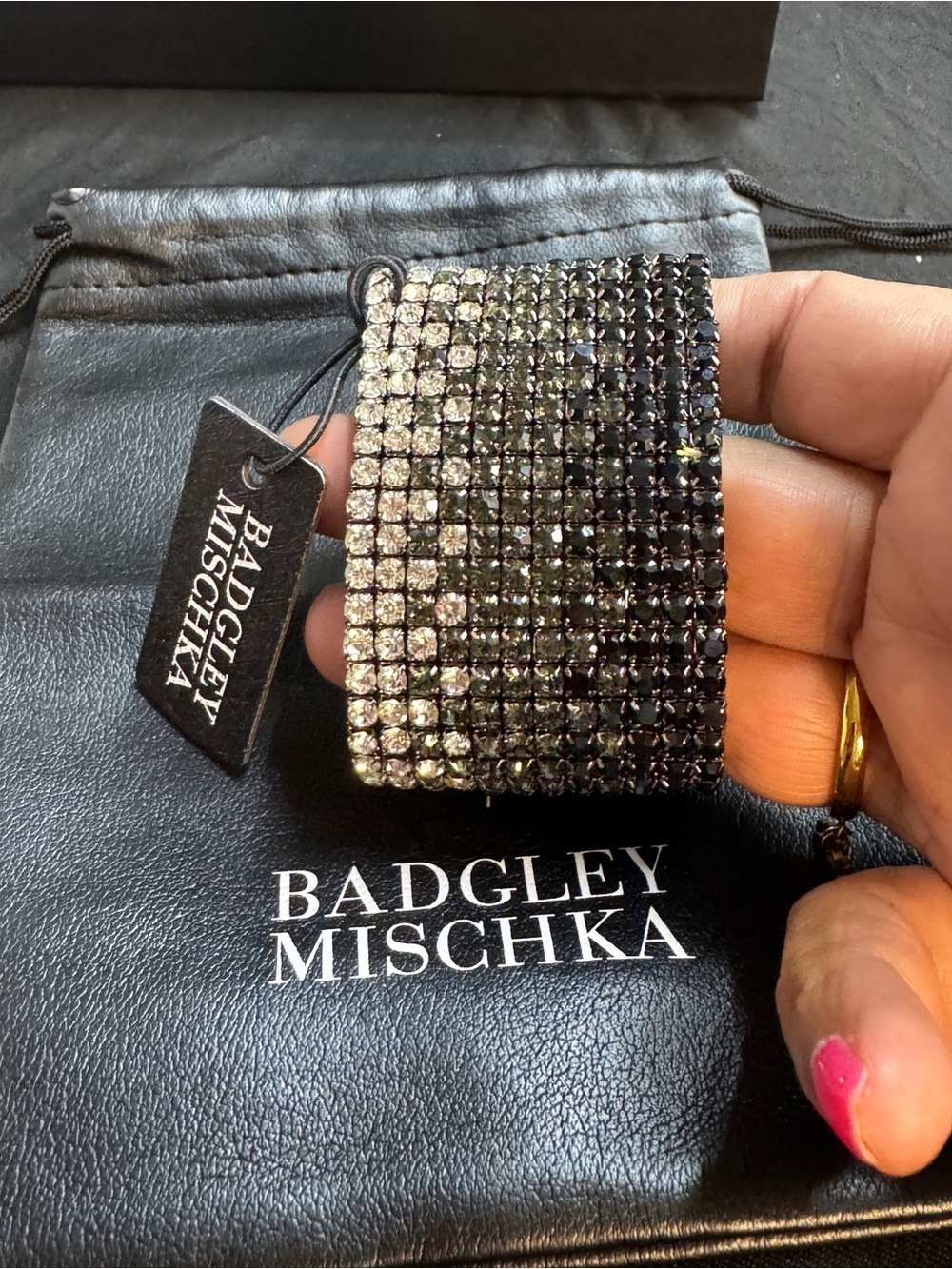 Badgley Mischka Black and Silver Crystal Stretch Bracelet - Picture 4 of 5